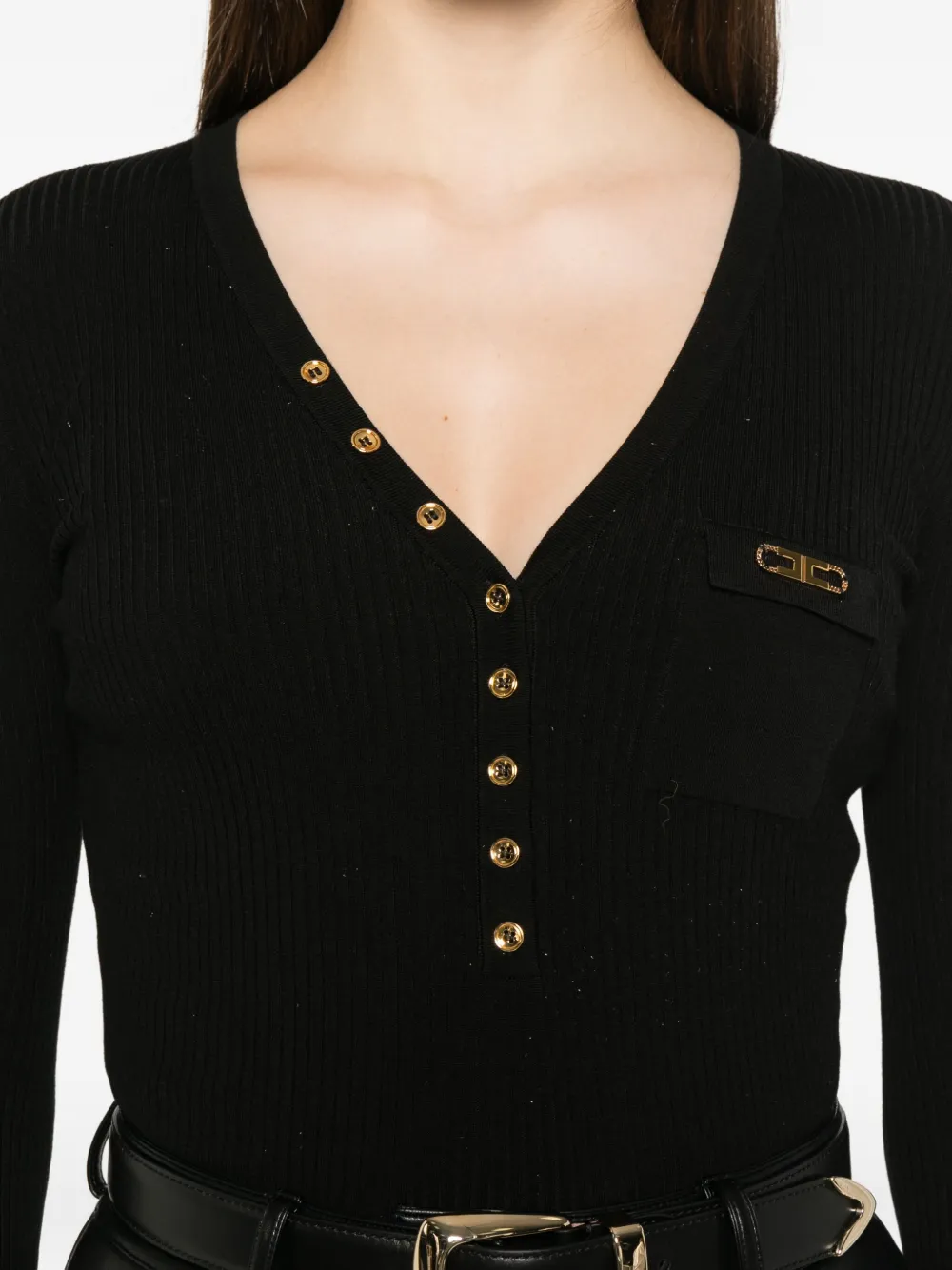 Elisabetta Franchi Top met lange mouwen en logodetail Zwart