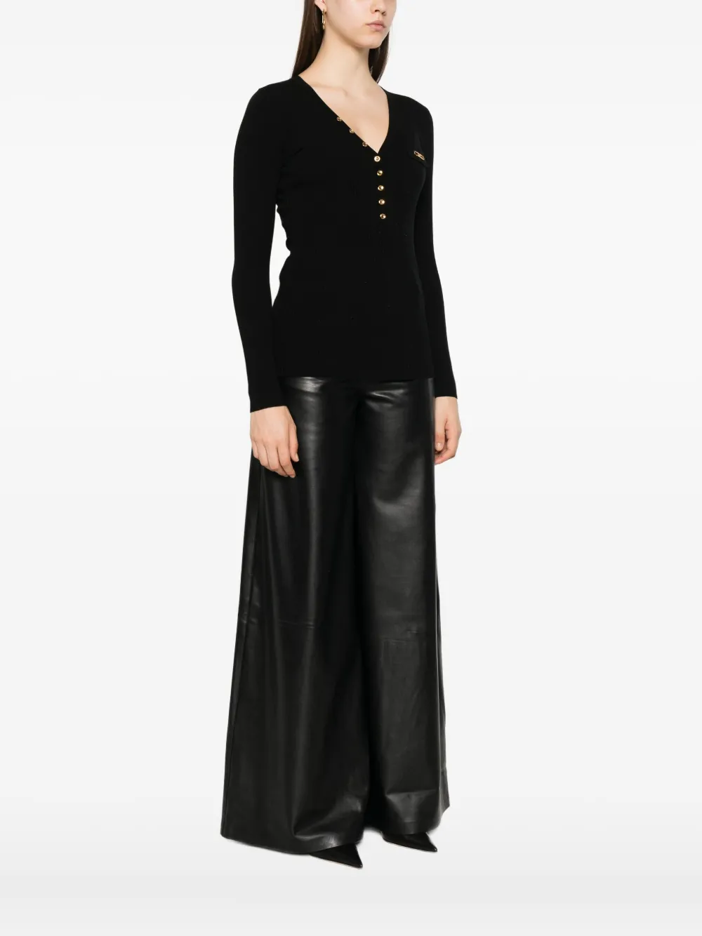 Elisabetta Franchi Top met lange mouwen en logodetail Zwart