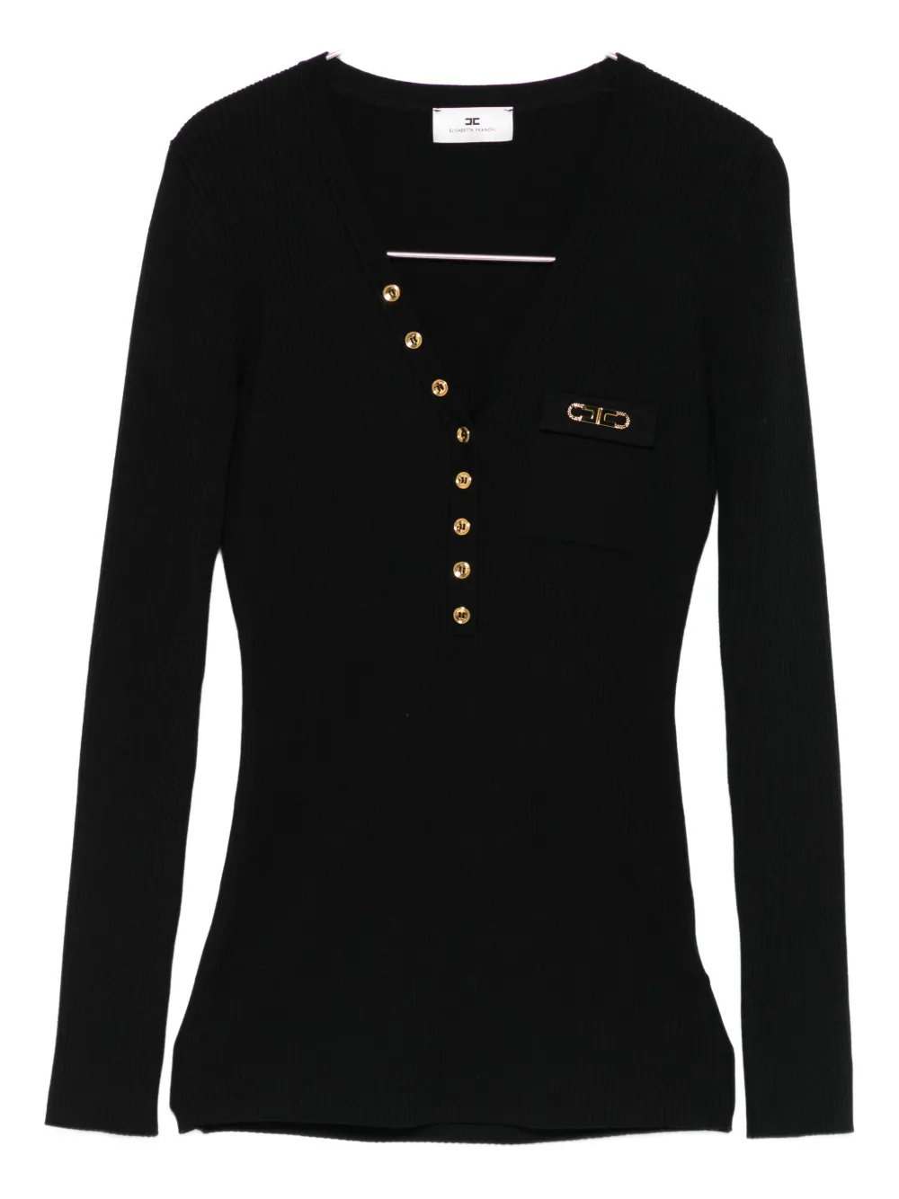 Elisabetta Franchi Ribbed Knit Top With Breast Pocket Clothing In Black