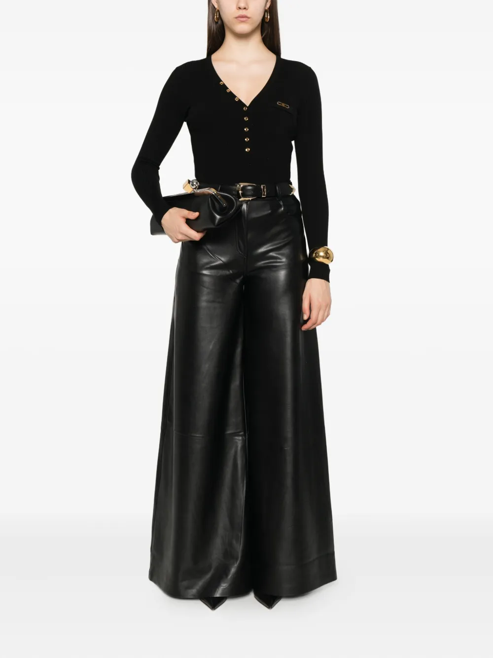 Elisabetta Franchi Top met lange mouwen en logodetail Zwart