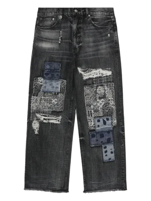 BAPE BLACK *A BATHING APE® patchwork frayed loose-fit jeans