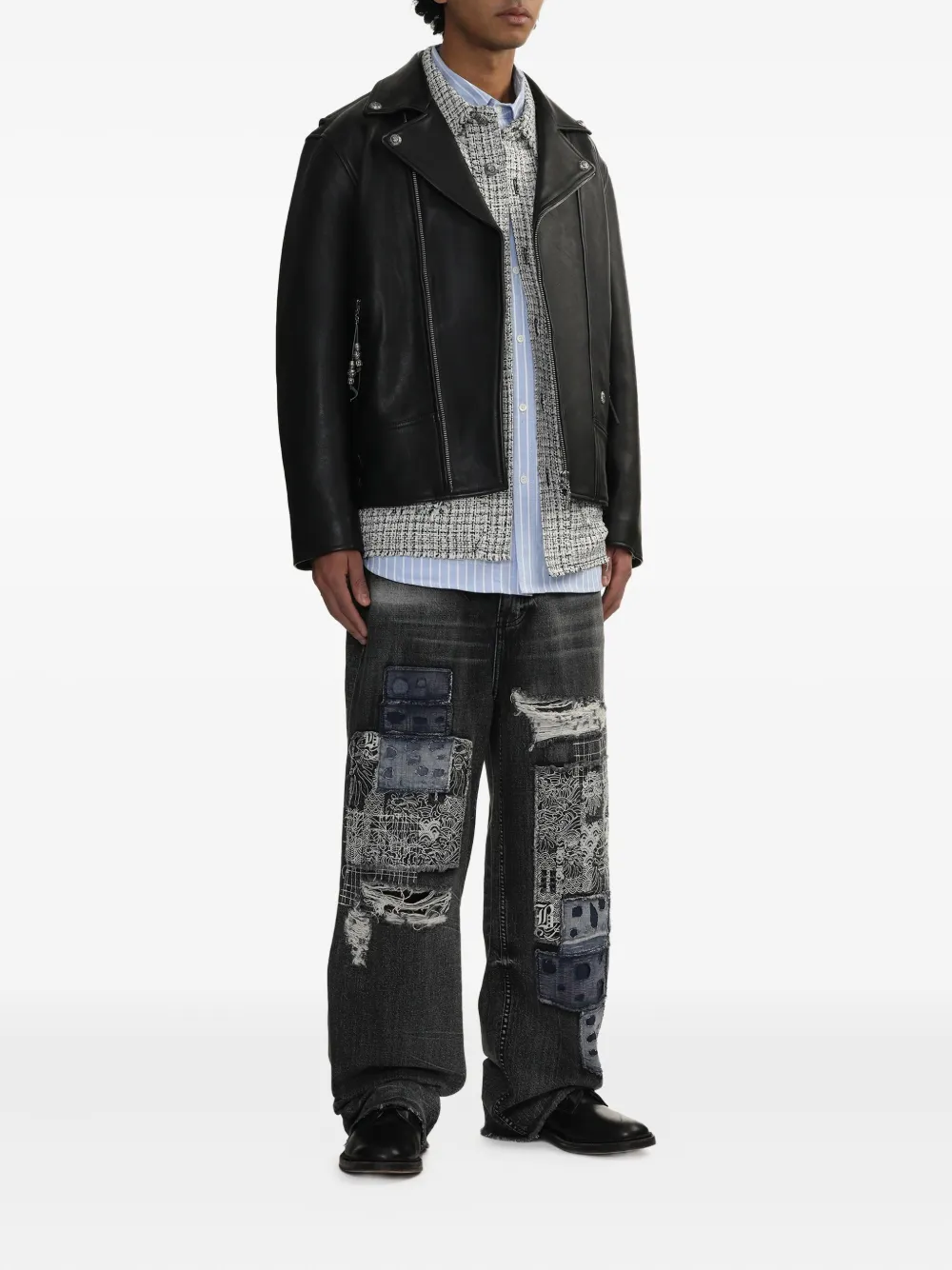BAPE BLACK *A BATHING APE Ruimvallende jeans met patchwork en franje - Zwart