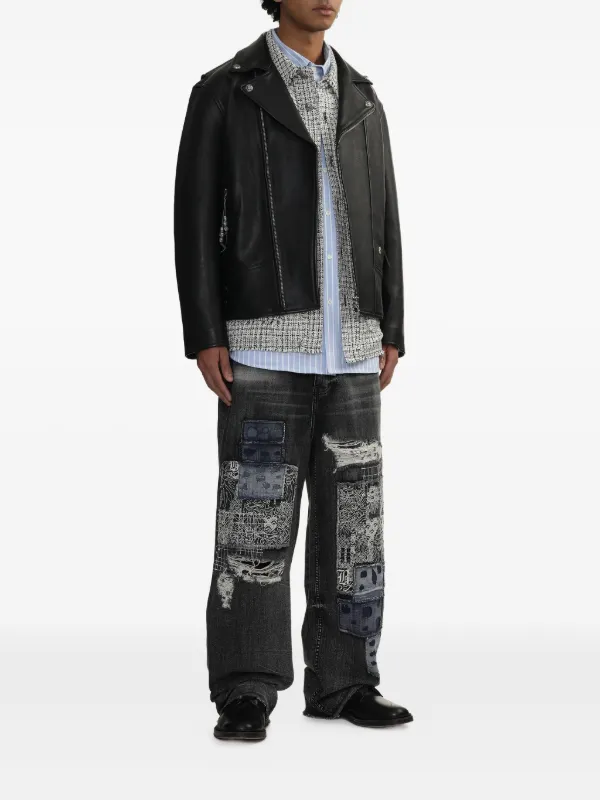 BAPE BLACK *A BATHING APE® Patchwork Frayed loose-fit Jeans