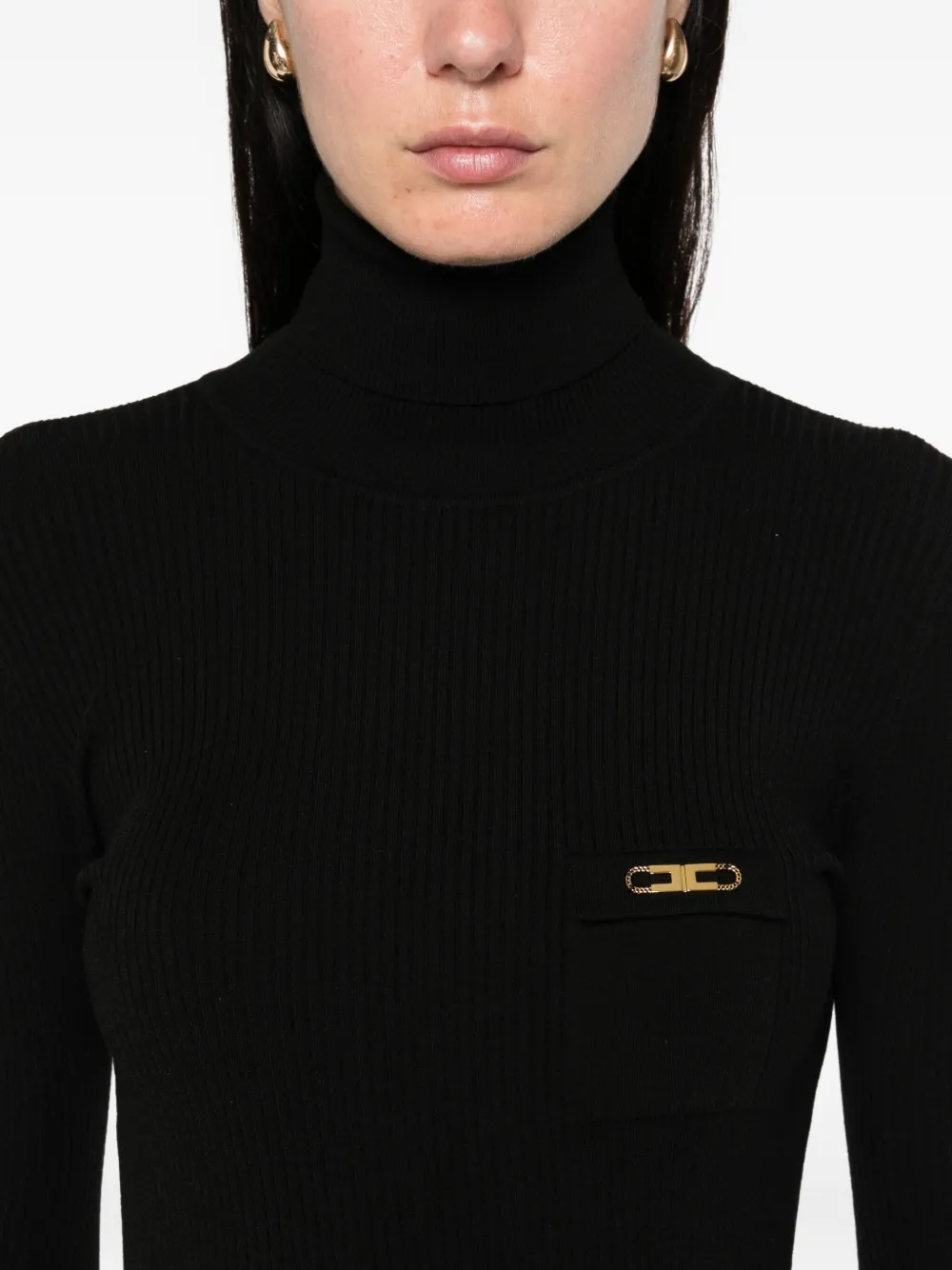 Elisabetta Franchi Ribgebreide jurk Zwart