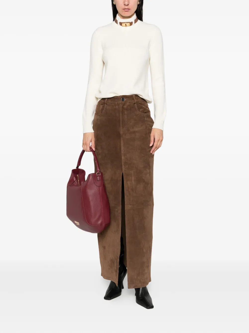Elisabetta Franchi Geribbelde trui met hoge hals Beige