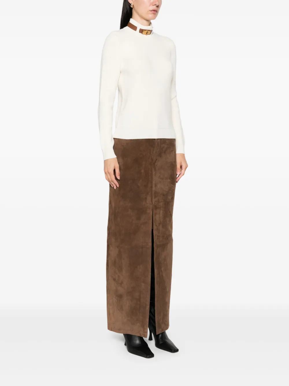Elisabetta Franchi Ribbed High Neck Tricot Sweater In Neutral