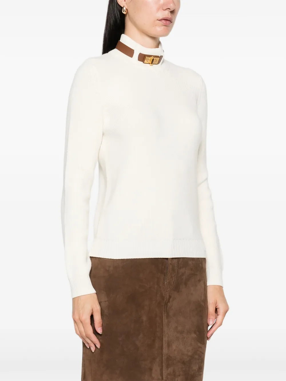 Elisabetta Franchi Geribbelde trui met hoge hals Beige
