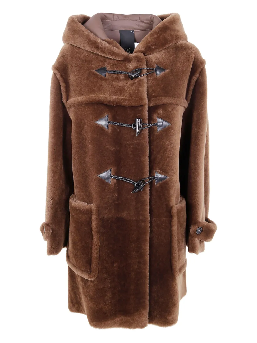 hooded toggle-fastening coat