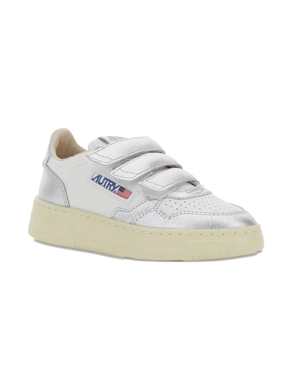 Autry Kids metallic leather strap sneakers White