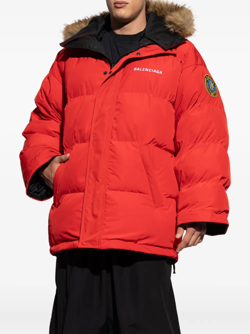 Balenciaga Gewatteerd jack met afwerking van imitatiebont Zwart
