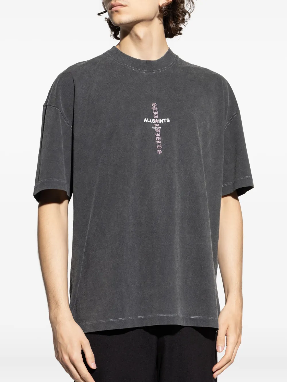 AllSaints Knox katoenen T-shirt verfraaid met kruis Grijs