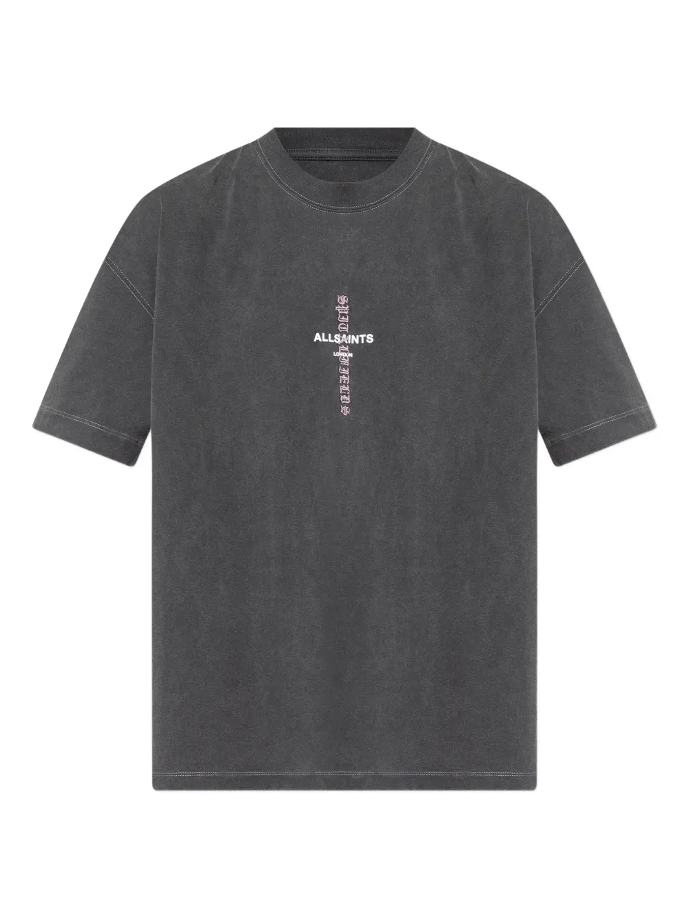 AllSaints Knox katoenen T-shirt verfraaid met kruis Grijs