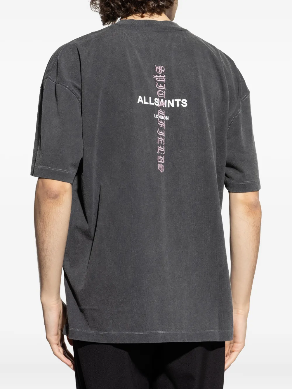 AllSaints Knox katoenen T-shirt verfraaid met kruis Grijs