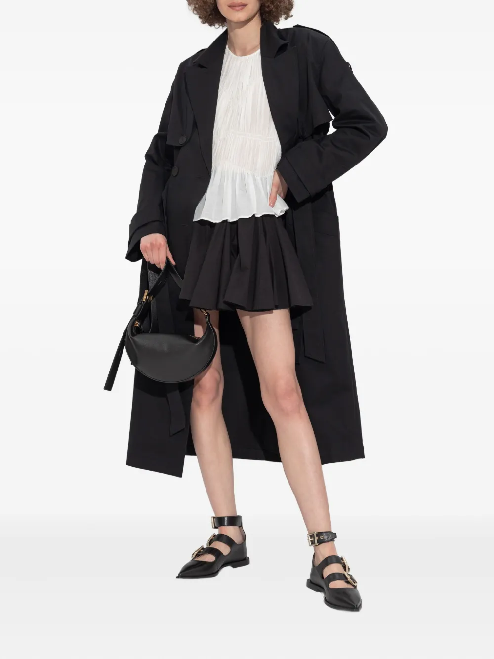 AllSaints smocked-panel ruffled top Wit