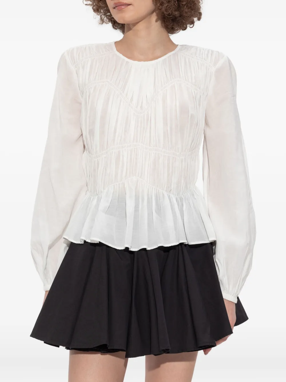 AllSaints smocked-panel ruffled top Wit