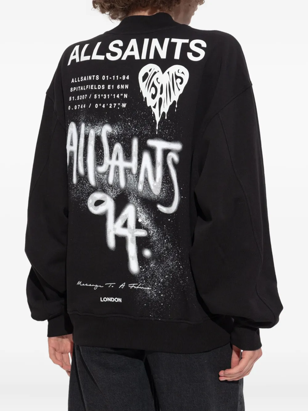 Allsaints Heart-print Bomber Jacket In Black