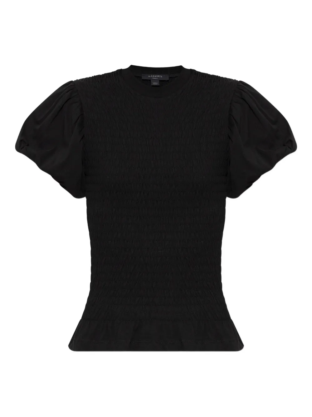 AllSaints smocked puff-sleeve top Zwart