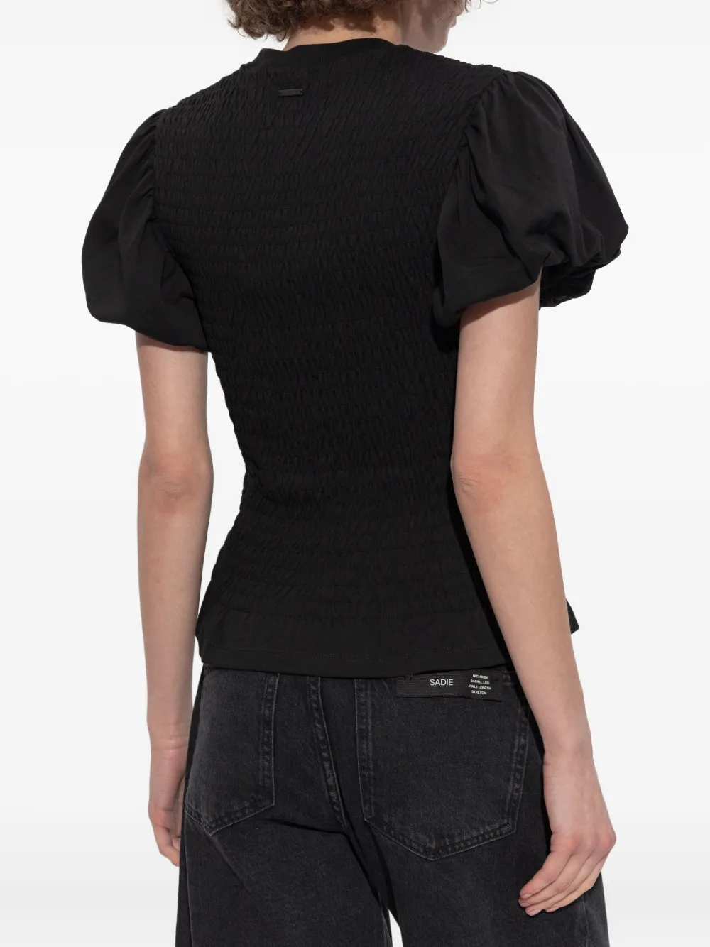 AllSaints smocked puff-sleeve top Zwart