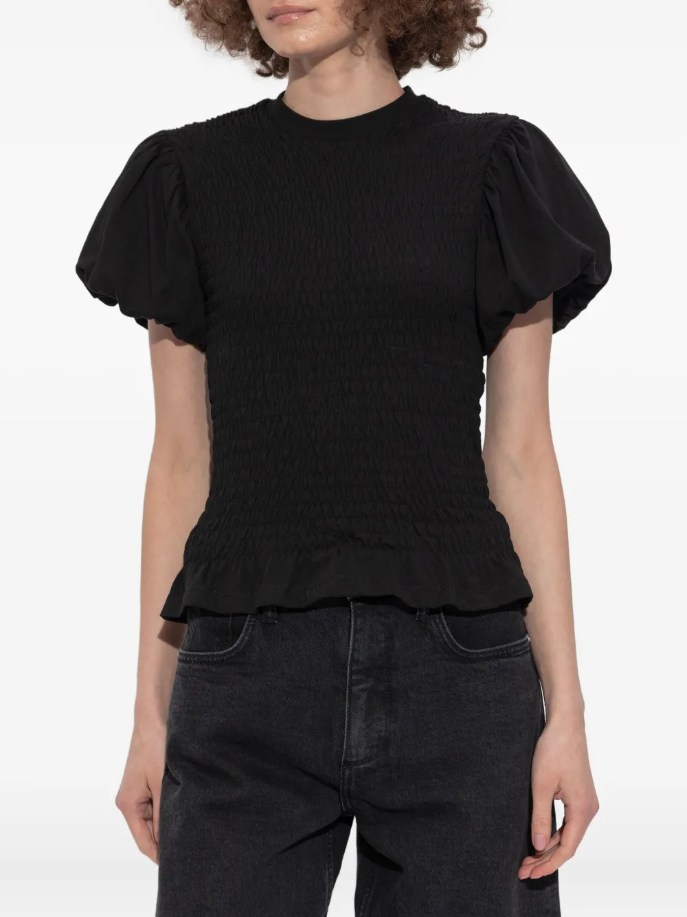 AllSaints smocked puff-sleeve top Zwart