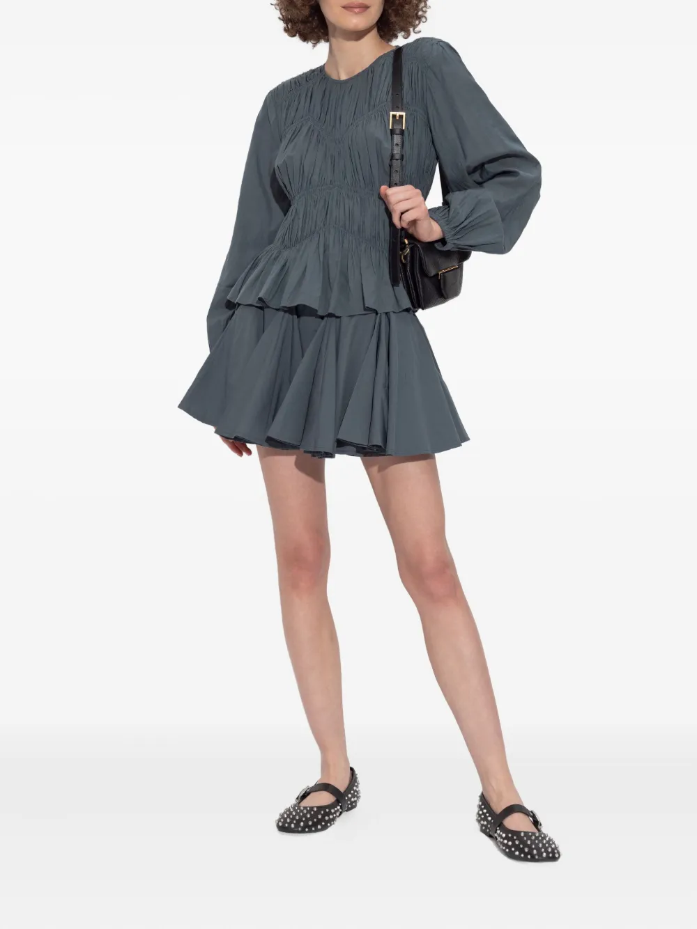 AllSaints smocked-panel tiered top Blauw