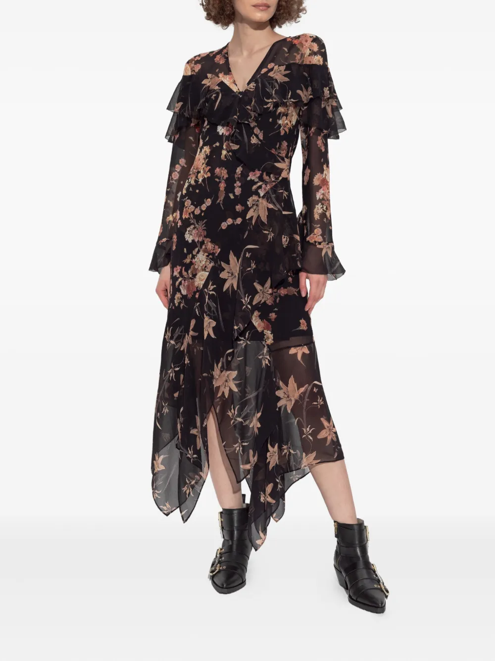 AllSaints Fresca midi-jurk met bloemenprint - Zwart