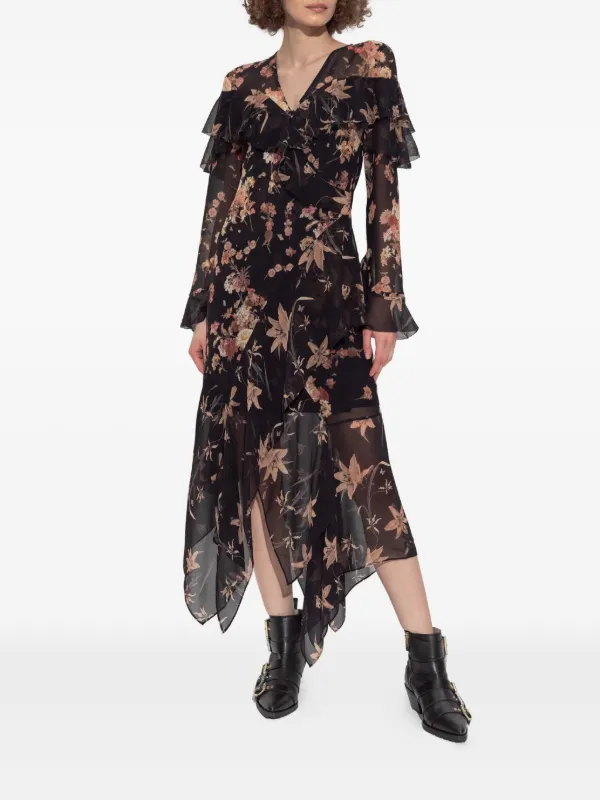 all saints black floral dress Ruth Floral Slip Maxi Dress CRYSTAL BLACK