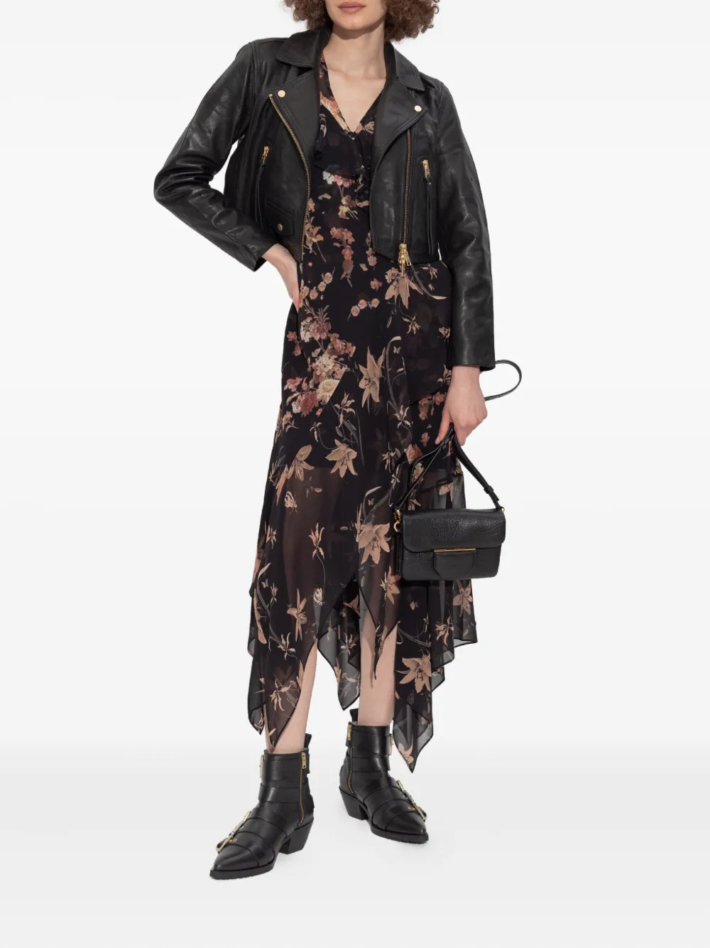 AllSaints Fresca midi-jurk met bloemenprint Zwart