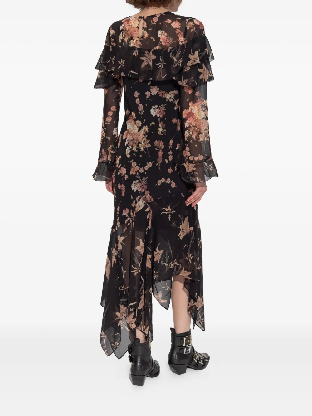 AllSaints Fresca midi-jurk met bloemenprint Zwart