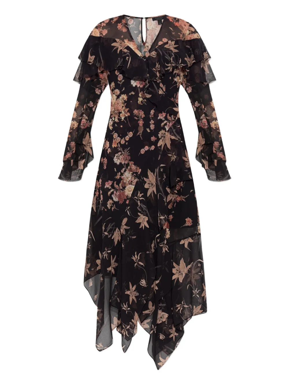 AllSaints Fresca midi-jurk met bloemenprint Zwart