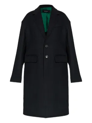 Prada logo-embroidered Cashmere Coat | Black | FARFETCH BH