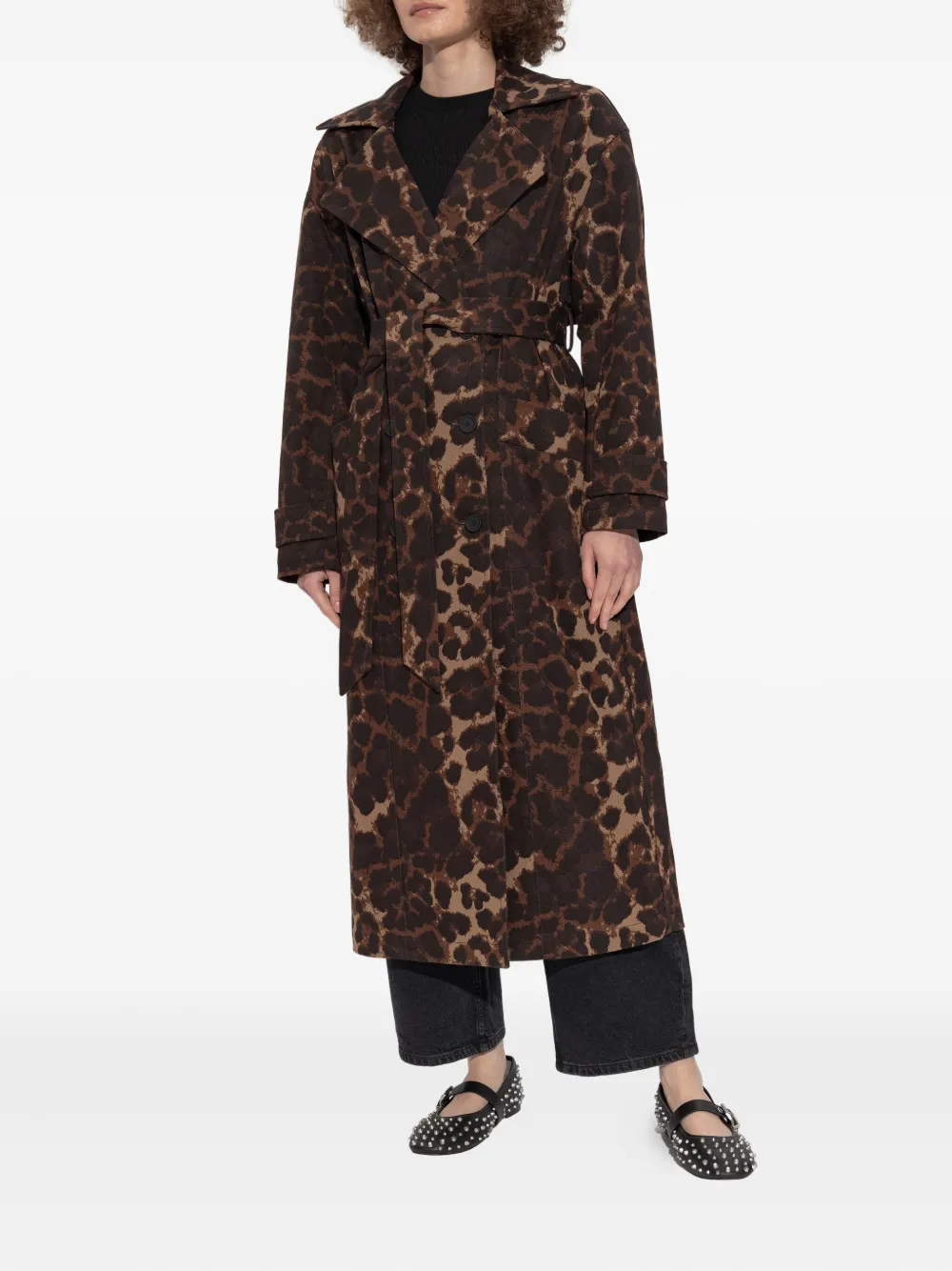 AllSaints Abel leopard-print belted trench coat Bruin
