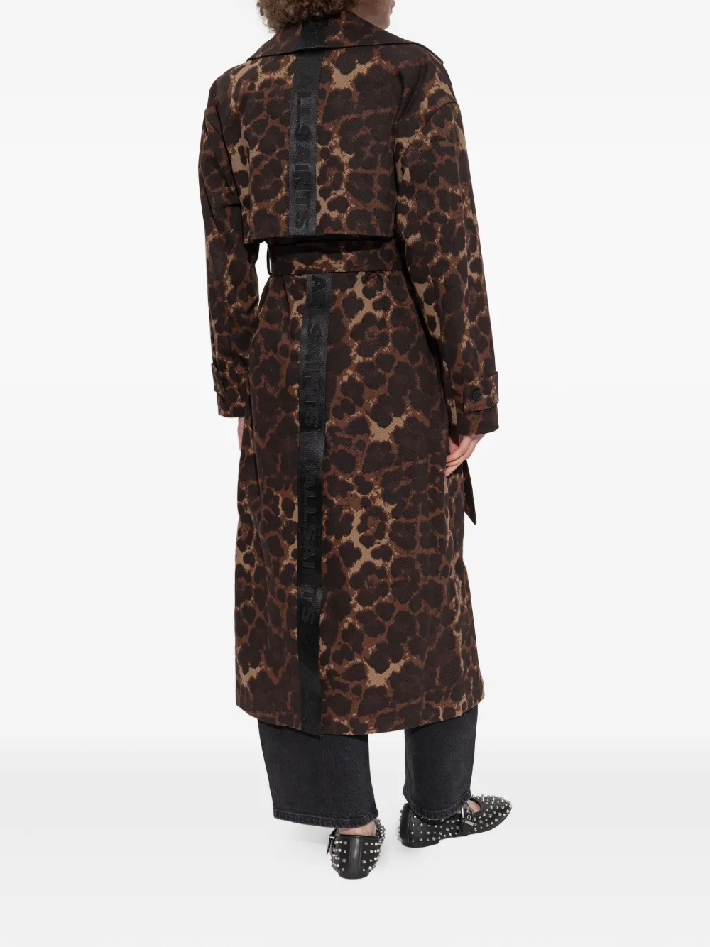 AllSaints Abel leopard-print belted trench coat Bruin