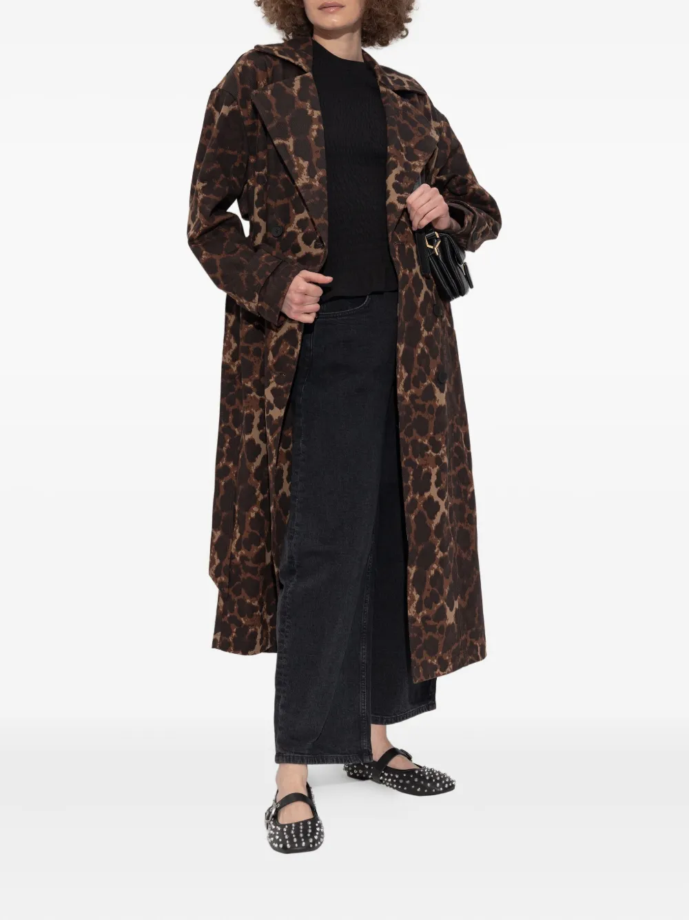 AllSaints Abel leopard-print belted trench coat Bruin