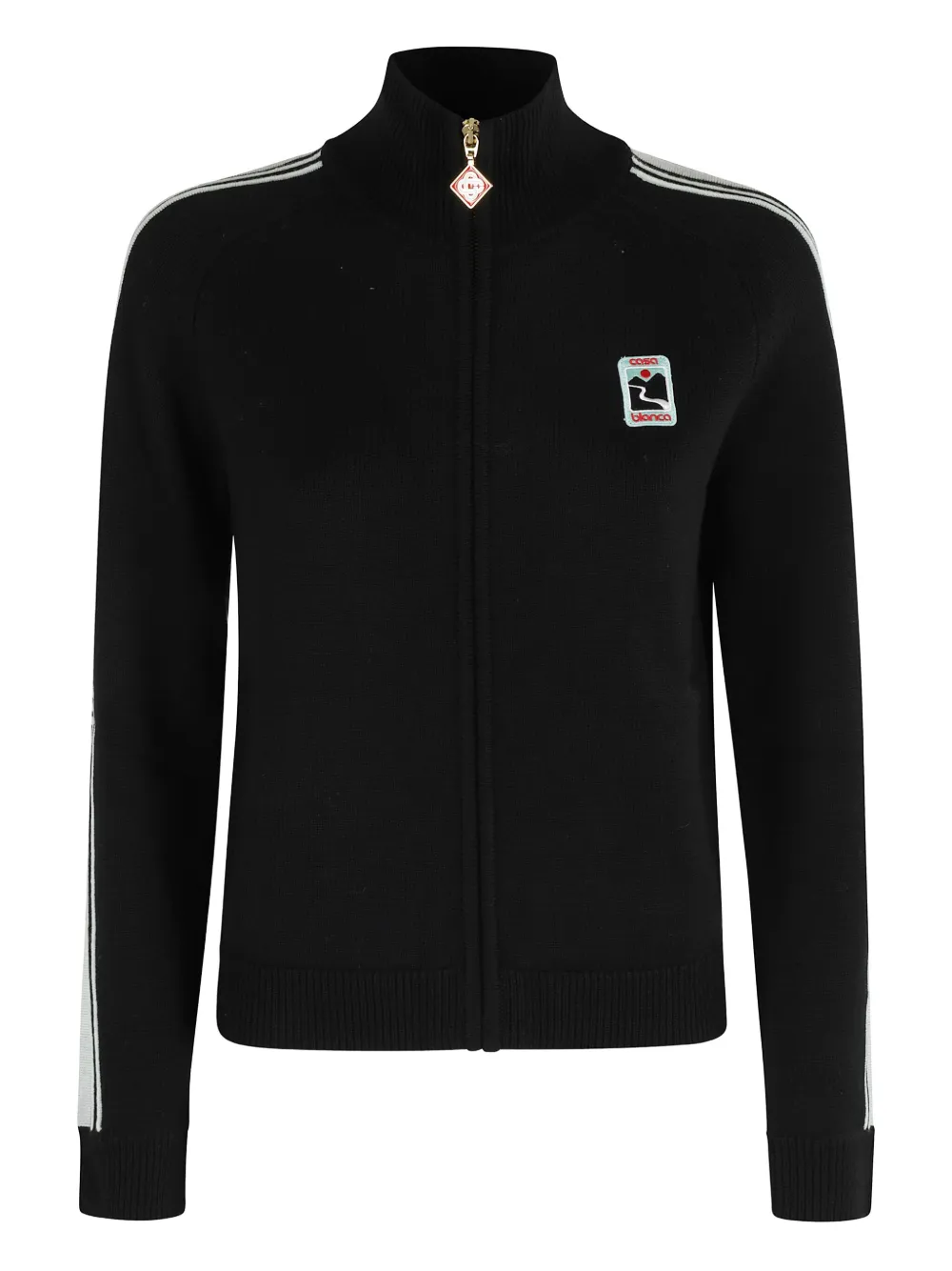 stripe-detail zip-up cardigan