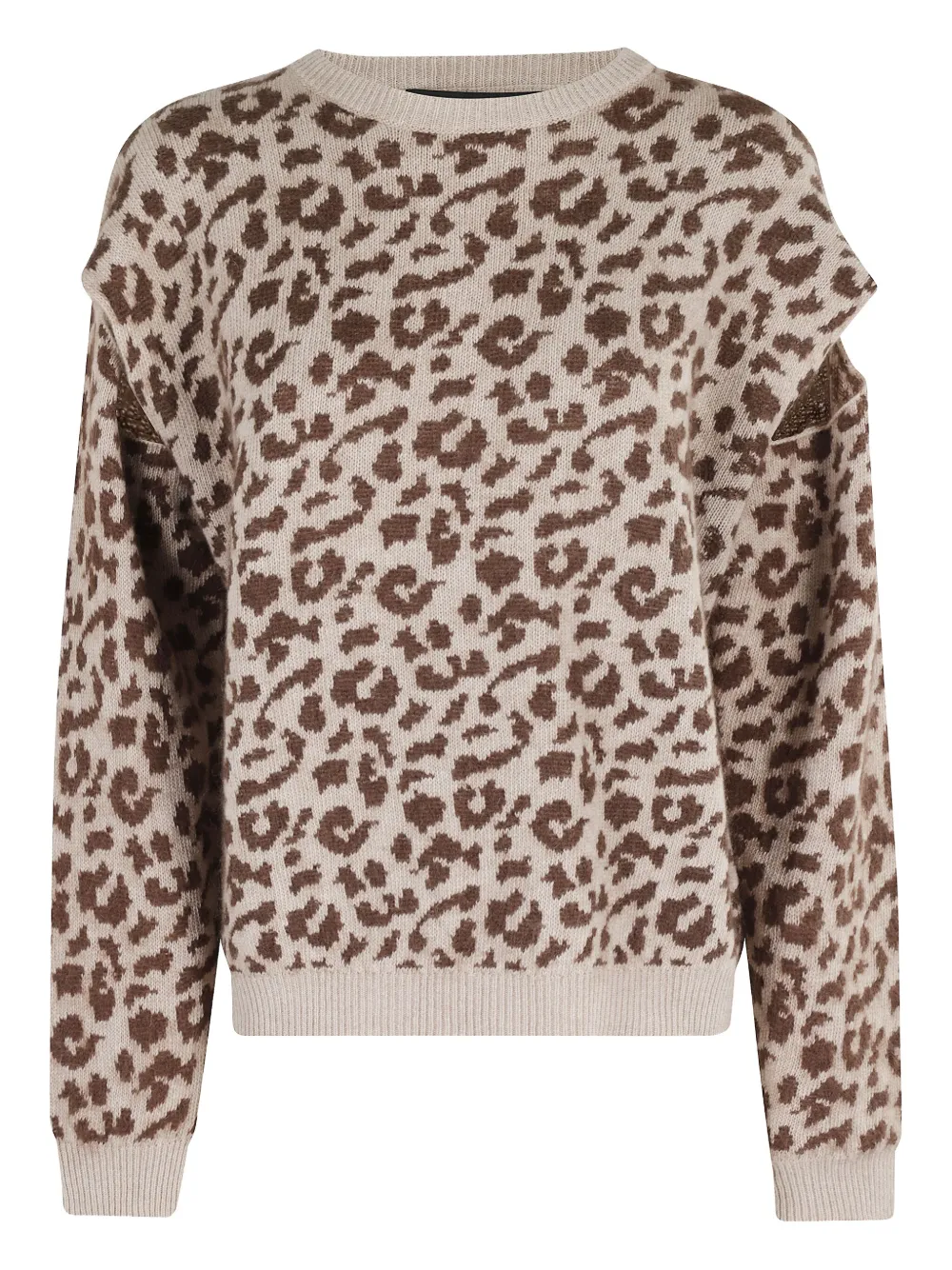leopard-print shoulder-detail jumper