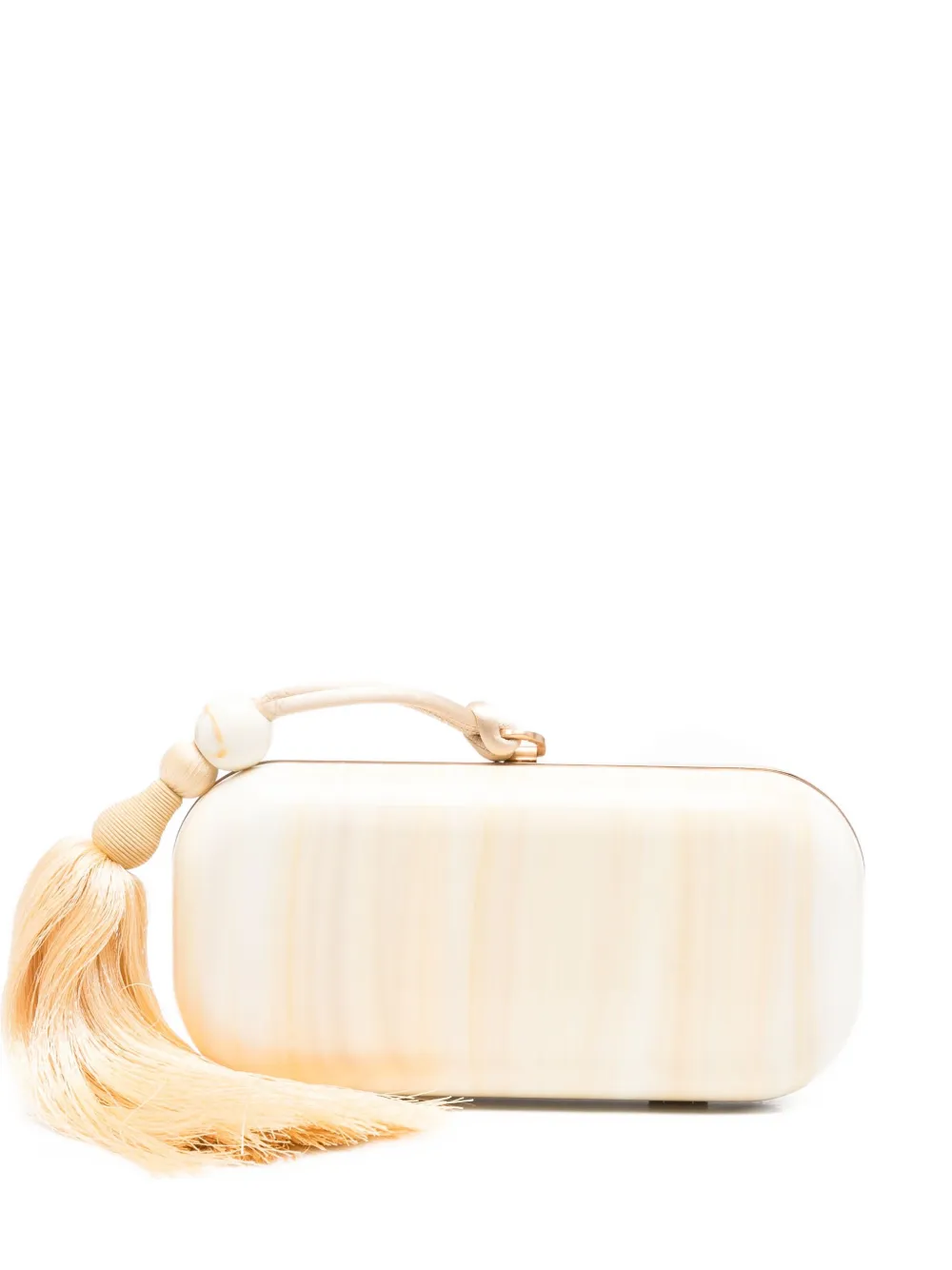 Cult Gaia small Yasmin tassel-embellished clutch bag Beige