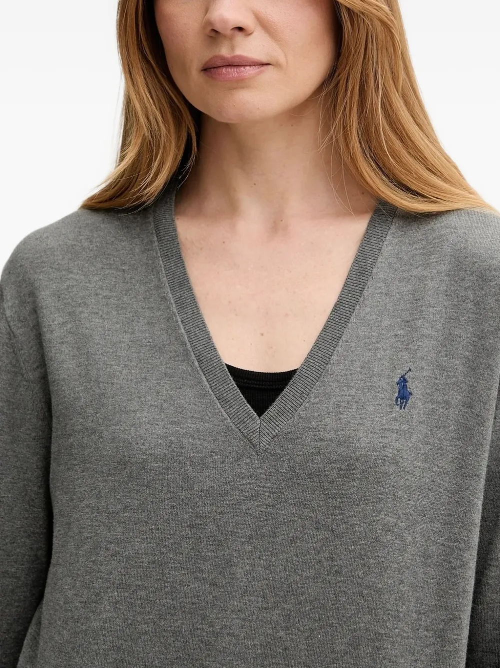 Polo Ralph Lauren V-neck Embroidered-logo Sweater In Gray