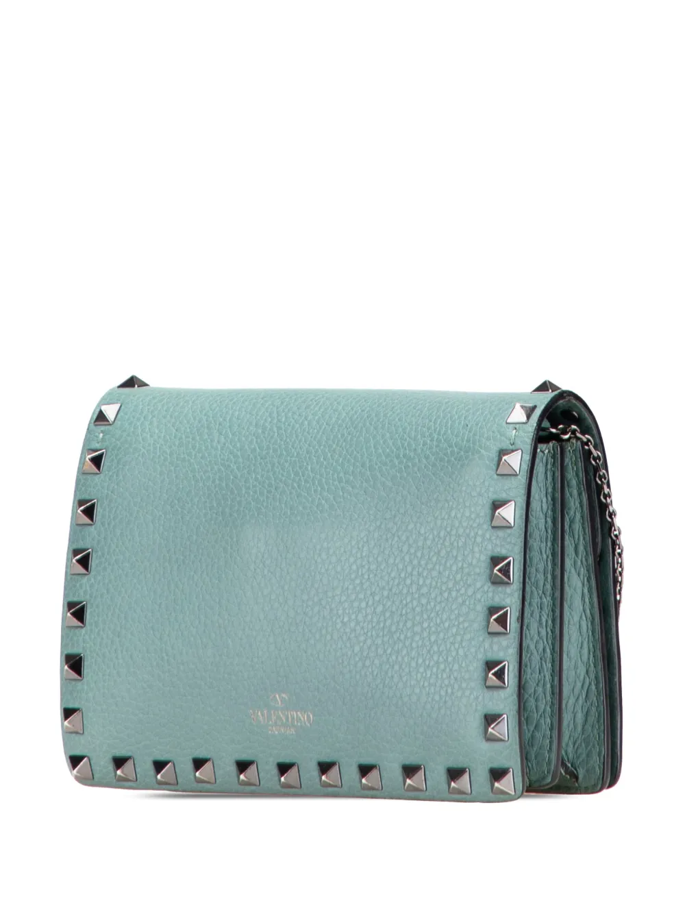 Pre-owned Valentino Garavani 2000-2017 Pebbled Calfskin Rockstud Wallet On Chain Crossbody Bag