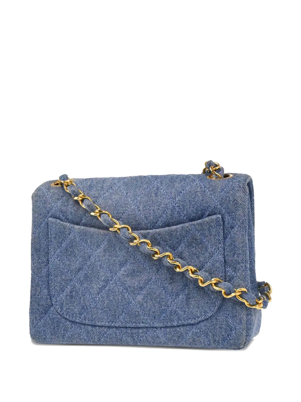 Pre-owned Chanel 1990 Mini Classic Flap 17 Shoulder Bag In Blue