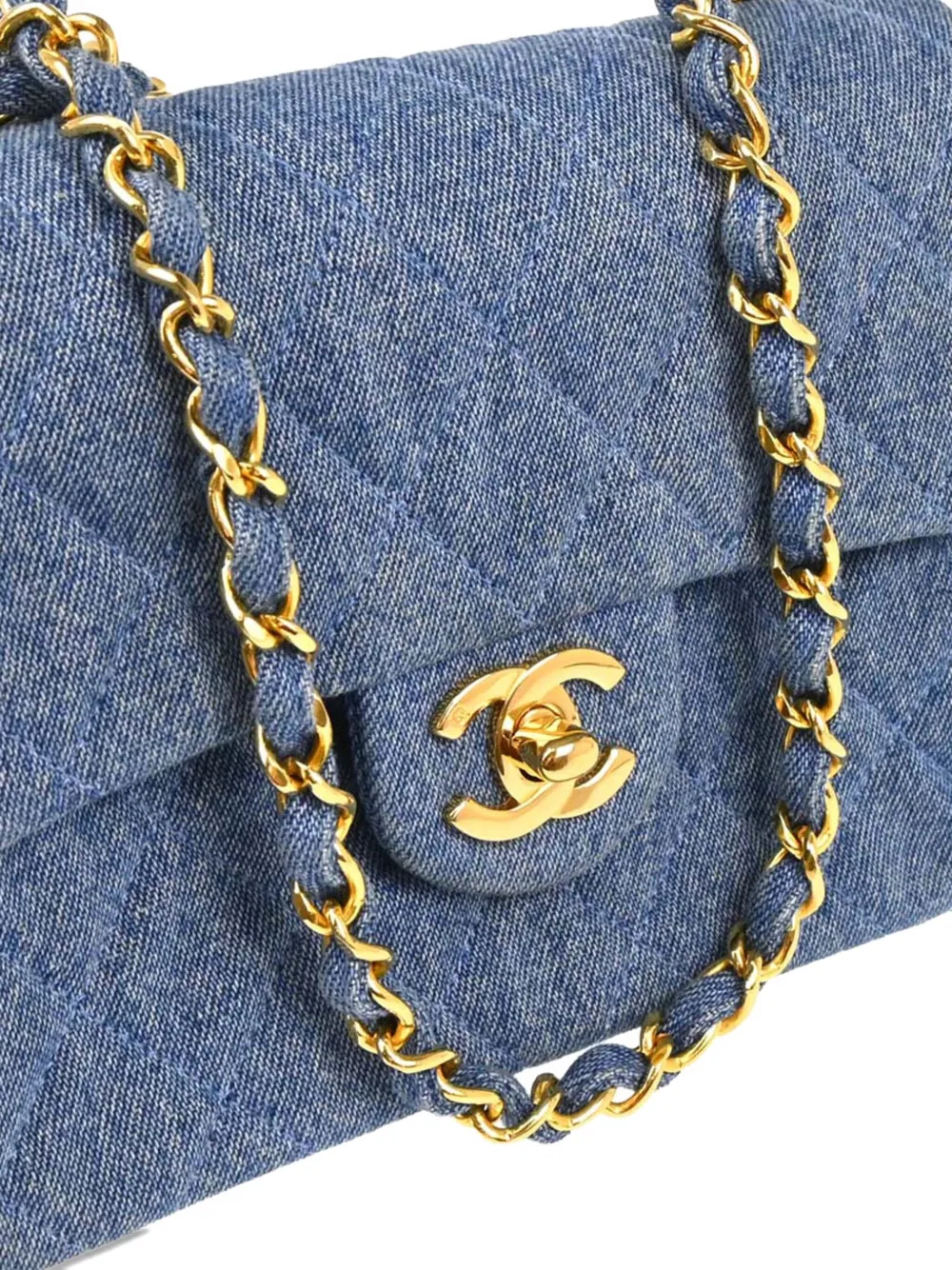 Pre-owned Chanel 1990 Mini Classic Flap 17 Shoulder Bag In Blue