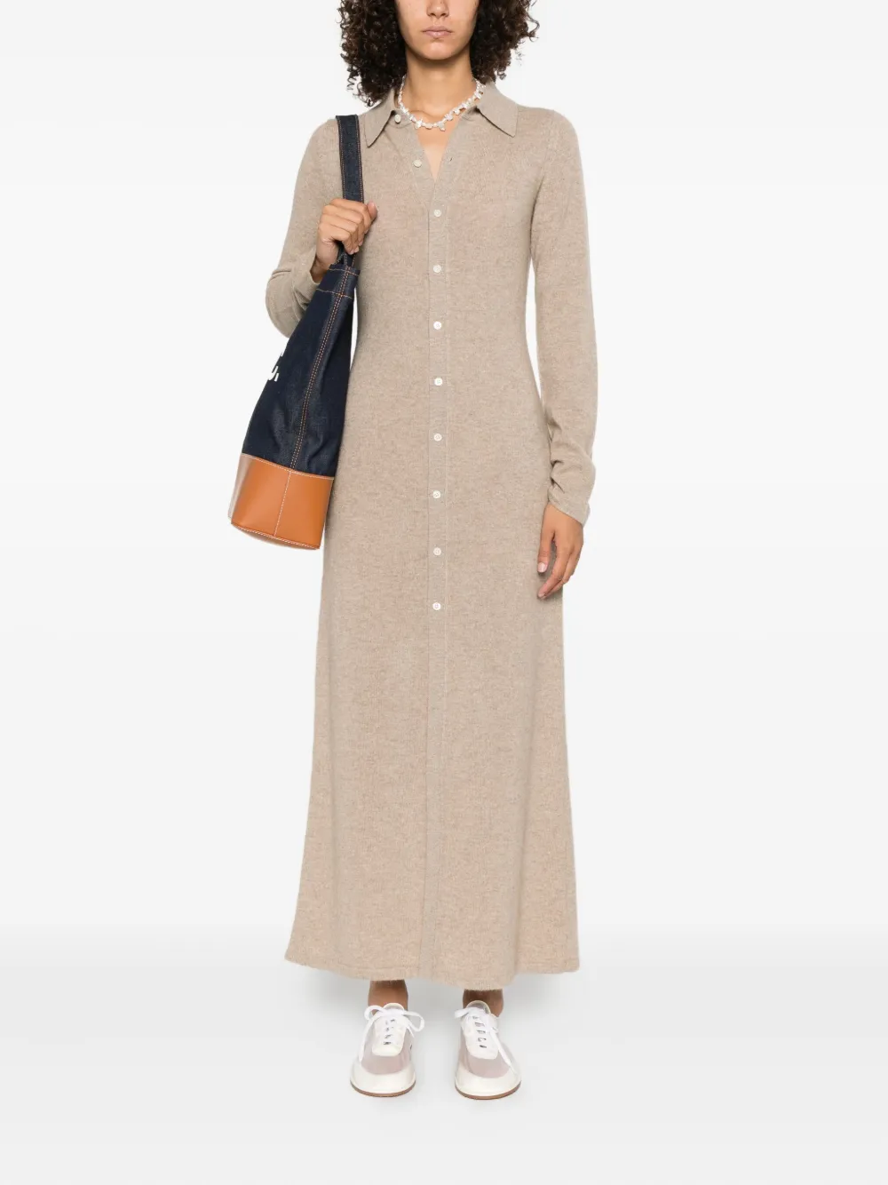 Guest In Residence cashmere buttoned-front shirt midi day dress - Beige