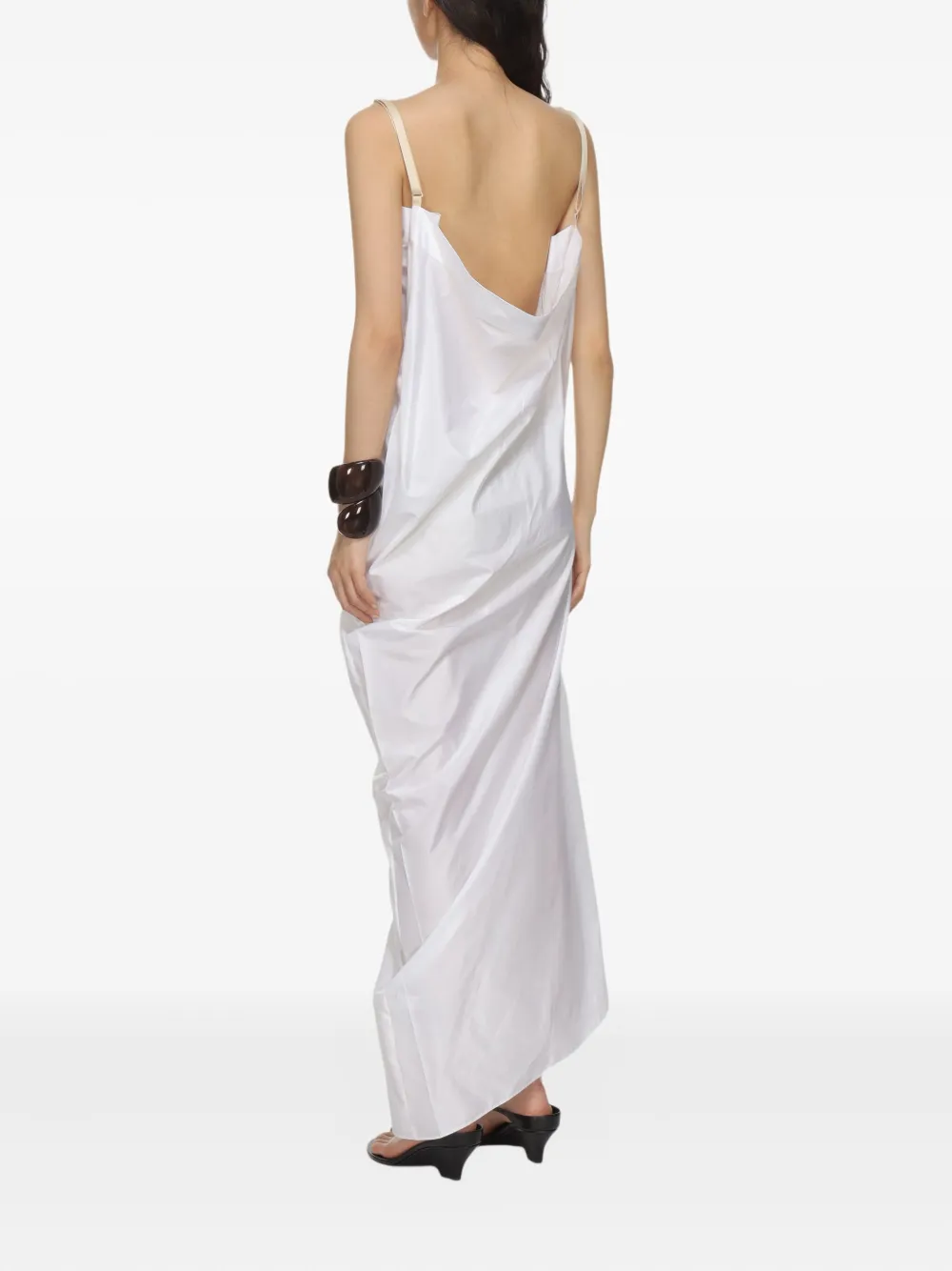 Carven Asymmetric Silk Maxi Dress in White, view 3