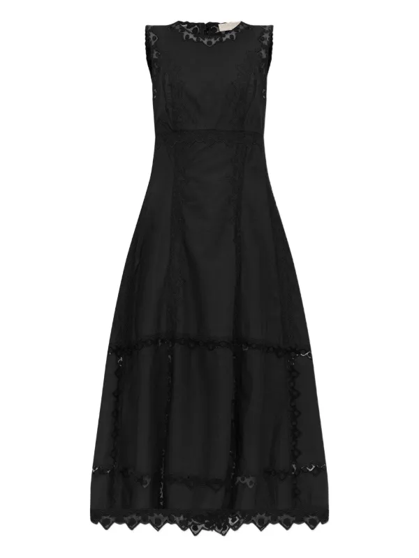 Ulla Johnson Anela lace-trimmed Midi Dress | Black | FARFETCH