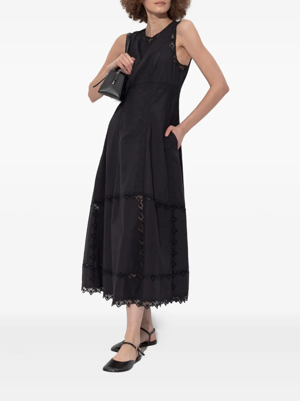 Ulla Johnson Anela lace-trimmed midi dress Zwart