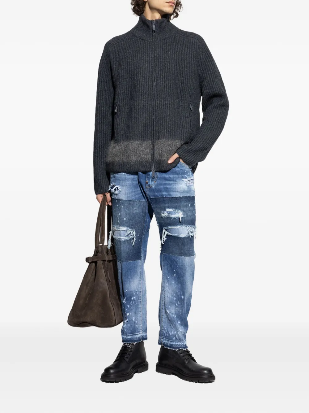 DSQUARED2 Geribbeld vest met rits Grijs
