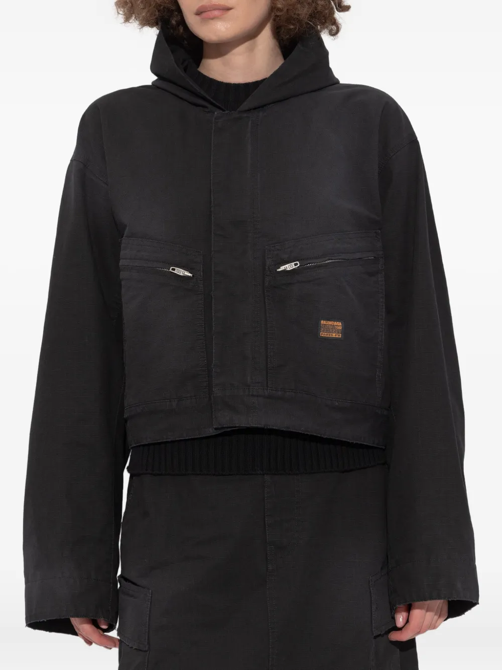 Balenciaga Jack met capuchon en zakken aan de voorzijde Zwart