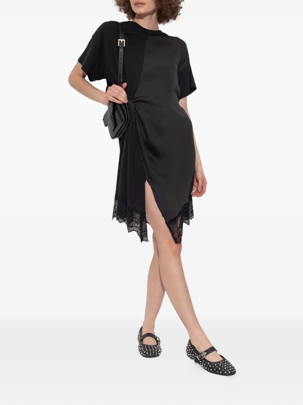 AllSaints Lana mini-jurk met geknoopt detail en afwerking van kant - Zwart