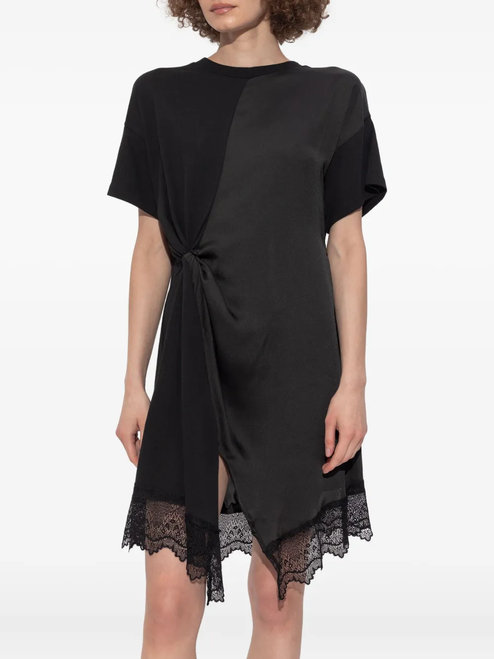 AllSaints Lana mini-jurk met geknoopt detail en afwerking van kant Zwart