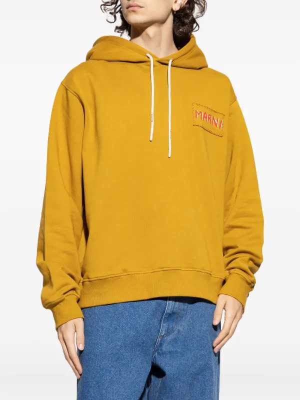 Marni logo-patch Cotton Hoodie | Yellow | FARFETCH
