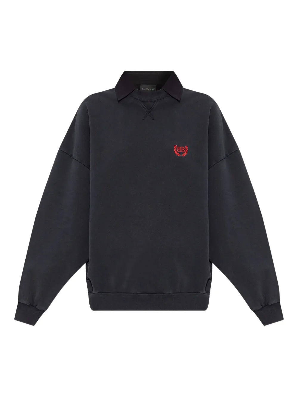 Balenciaga logo-embroidered polo-collar sweatshirt - Black